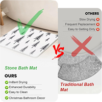Tapis de bain en pierre CC pour Noël, super absorbant, grand tapis de salle de bain noir et blanc pour décorations de Noël