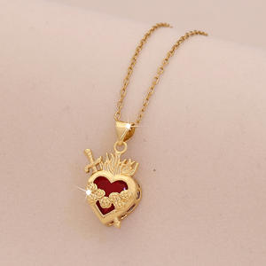 Chaîne de collier en acier inoxydable de luxe léger paillettes collier pendentif coeur rouge brillant bijoux de mode transfrontaliers - Product Image 3