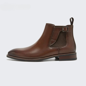 Sepatu Boots Pria Coklat Kulit Halus Bertekstur, Hak Bertekstur, Bernapas, Formal - Product Image 2