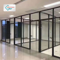 Modern Style Office Conference Room Partition Glass Wall Foldable and Powder Coating Aluminum Frame Hidden Design