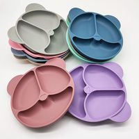 Ensemble de vaisselle en silicone pour bébé, 6 pièces, avec poignée en bois, oreilles de chat, ventouse, assiette et bol, style dessin animé mignon, accessoires pour bébé