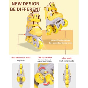Patins à roulettes réglables 2 en 1 à quatre roues pour garçons et filles, entièrement lumineux avec roues en PU, convertibles en patins en ligne et quad - Product Image 3