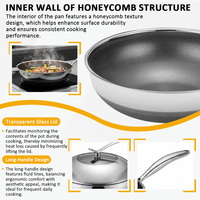 Poêle à frire commerciale en nid d'abeille en acier inoxydable, wok tri-couches avec couvercle pour usage en cuisine d'hôtel et de restaurant