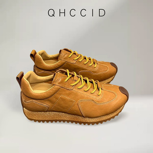 QHCCID Baskets décontractées en cuir pour hommes, marron, à talon bas, à lacets, respirantes, légères, pour usage quotidien, chaussures de skateboard - Product Image 4