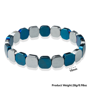 Pulsera Elástica de Piedras de Hematita No Magnéticas Curativas, Pulsera Energética Inspiradora de Hematita Cuadrada, Pulseras de Confianza - Product Image 3