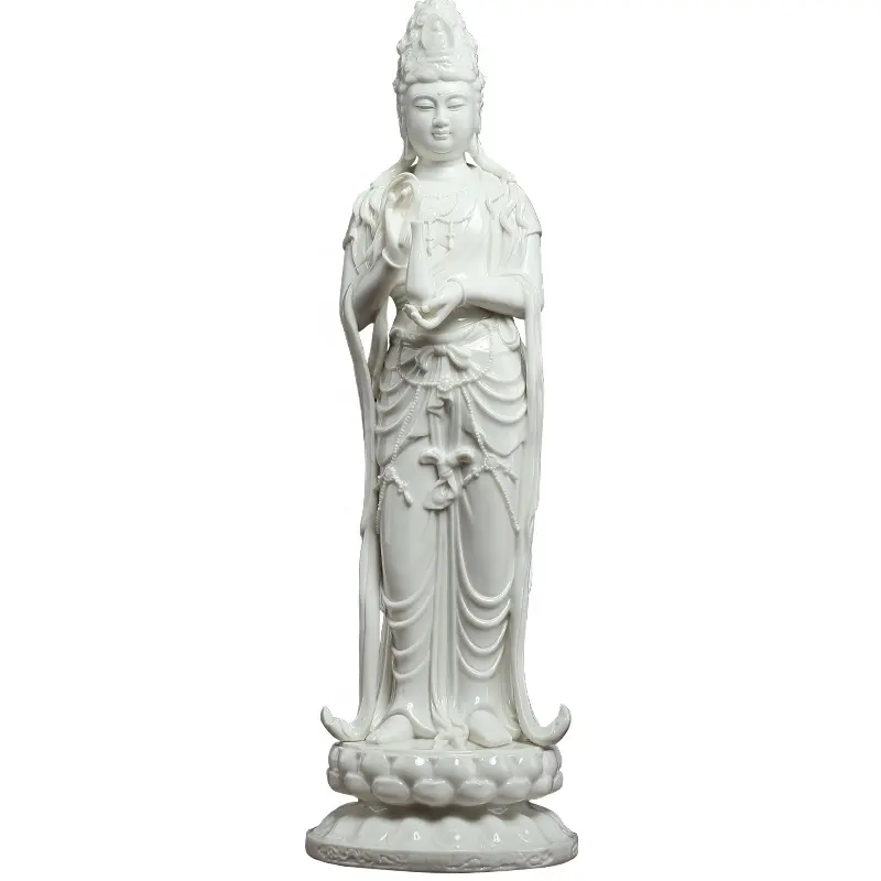 Home Wohnzimmer Dekoration hand geschnitzte und polierte natürliche weiße Marmor Stein Buddha Statue Guan Yin