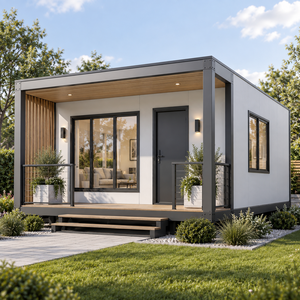 Maison moderne en panneaux sandwich avec murs en verre et terrasse en bois pour usage de villa - Product Image 3