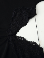 Robe midi décontractée à la mode pour femmes, design asymétrique, manches longues, couleur noire, dentelle