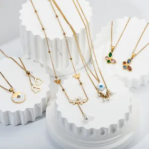 Byron đồ trang sức thép không gỉ Tim Mặt Dây chuyền vòng cổ 18K mạ vàng Zircon bướm tim mắt Vòng cổ cho phụ nữ