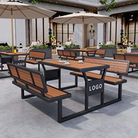 Outdoor All-in-One Wasserdichtes Sonnenfestes Korrosionsbeständiges Klappbares Tisch-Stuhl-Set Modernes Holz Integriertes Essgruppen-Set