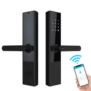 Venta caliente negro aleación de aluminio tarjeta clave huella digital Bluetooth aplicación desbloqueo remoto electrónico cerradura de puerta inteligente para el hogar y el Hotel