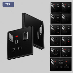 Interrupteur mural en verre cristal noir TEP L8 <span class=keywords><strong>avec</strong></span> <span class=keywords><strong>prise</strong></span> USB Type-C à charge rapide 20A, matériau PC, design moderne pour la maison - Product Image 1