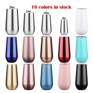 Factory Wholesale 6oz Champagne Flute Tumbler Champagne Tumbler Cups Stainless Steel Flute Tumbler With Lids