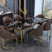 Meilleures ventes Ensemble de table à manger en acier inoxydable - Plateau en marbre et pierre frittée durable avec pieds en acier, Meubles de maison modernes