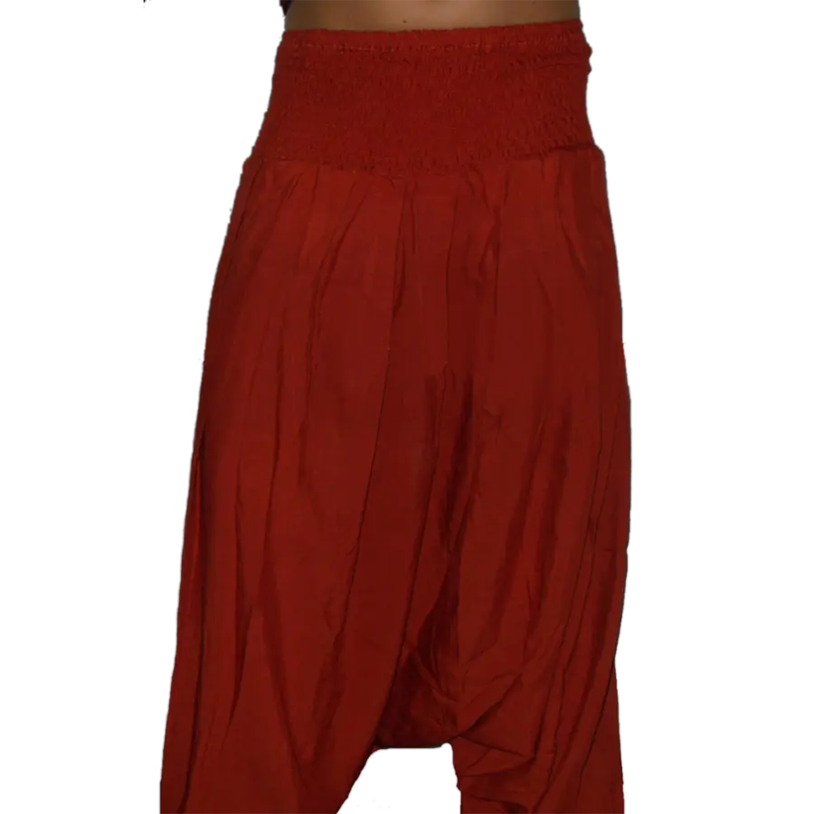 Best Quality Plain Terracotta Loose Harem Pants with Pleated Design and High Elastic Waist Band for Both Men and Women
