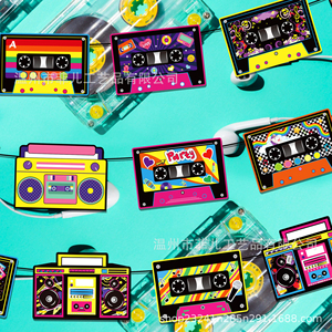 Guirlande murale décorative DIY en papier épais, style cassette rétro années 80-90, colorée, pour fête disco, hip-hop et musique - Product Image 5