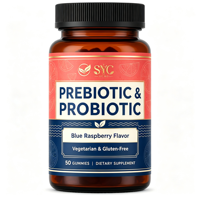 SYC BIO Vitamines prébiotiques et probiotiques pour adultes en gommes, soutien doux et confortable, 50 unités, saveur framboise bleue, OEM, marque privée, approvisionnement en gros