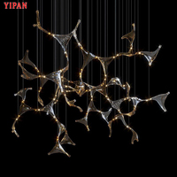 Suspension en verre exquise de luxe commercial Plaza Lobby éclairage de plafond haut lustre LED