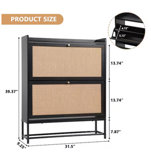 Zapatero <span class=keywords><strong>con</strong></span> 2 Cajones Abatibles y Puertas de Ratán, Mueble Estrecho <span class=keywords><strong>para</strong></span> Almacenamiento de Zapatos, Organizador de Almacenamiento <span class=keywords><strong>para</strong></span> Entrada, Pasillo - Product Image 5