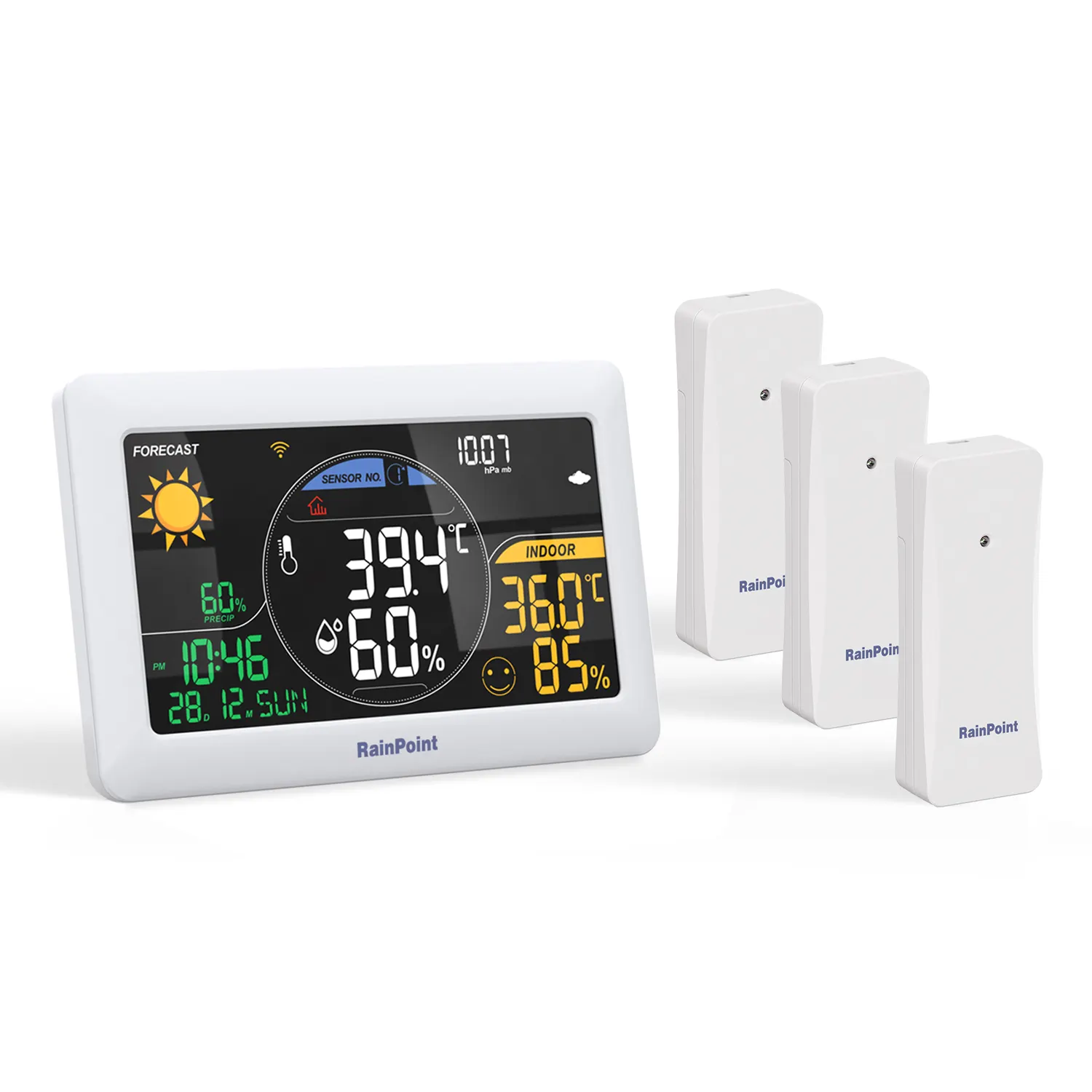 Wireless Weather Station with 3 Outdoor Sensors Weather Forecast Temperature Air Pressure Humidity Table Clock