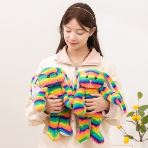 Cartoon <strong>Rainbow</strong> Striped Rabbit Plush Toy Easter <strong>Bunny</strong> Children's Comfort Stuffed Animal with PP Cotton Filling - Product Image 2