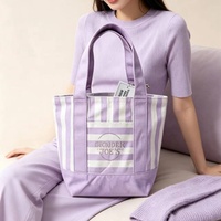 Sac fourre-tout en toile de coton brodé violet, réutilisable et écologique, avec fermeture éclair, disponible en échantillon, OEM ODM NOUVEAU