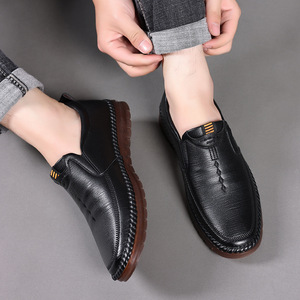 Chaussures décontractées en cuir pour hommes, à enfiler, bout rond, doublure en maille, semelle extérieure en caoutchouc antidérapante, chaussures de conduite d'été - Product Image 4