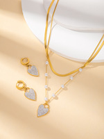 Ensemble collier et boucles d'oreilles en acier inoxydable plaqué or avec pendentif cœur, zircone cubique, émail, imperméable, hypoallergénique, bijoux pour femmes