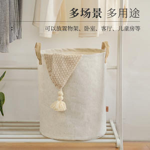 Cesto de Ropa Plegable HomeLinen, Redondo, de Algodón y Lino, Organizador de Baño para Ropa Sucia, Tipo Vertical, 30 cm - Product Image 3