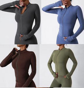 OEM ODMNude Feeling da <span class=keywords><strong>donna</strong></span> Slim Fit Full Zip up Yoga Gym Fitness manica lunga <span class=keywords><strong>tuta</strong></span> Yoga per <span class=keywords><strong>donna</strong></span> abbigliamento da <span class=keywords><strong>palestra</strong></span> allenamento giacca con cerniera - Product Image 6