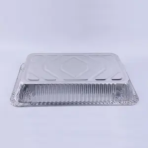 Platos de papel de aluminio desechables para envasado de alimentos, sartén de lasaña grande, contenedor de vapor profundo de tamaño completo