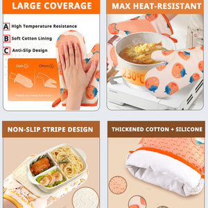 Gants de four personnalisés en coton et silicone, antidérapants, double face, résistants à la chaleur, conformes aux normes FDA, avec protection étendue du <span class=keywords><strong>poignet</strong></span> - Product Image 3