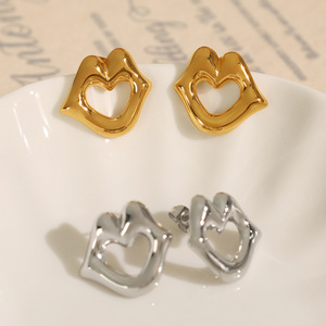 Pendientes de Labio con Forma Irregular, Chapados en Oro de 18k, Acero Inoxidable, Joyería de Moda para Mujer EH459 - Product Image 3
