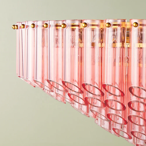 Lámpara Colgante Moderna de Latón Antiguo con Tubo de Vidrio Transparente Rosa Ámbar, Iluminación para Villa o Restaurante, Lámpara de Araña Redonda Grande Estilo <span class=keywords><strong>Oldfield</strong></span> para Interiores - Product Image 4