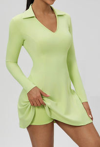 ชุดเดรสเทนนิสขาสั้นสำหรับผู้หญิงเดรสโปโลแขนยาวคอวีมีกระเป๋า - Product Image 2