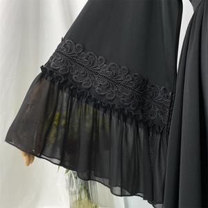 <strong>Hot</strong> Sale Ramadan Black Women <strong>Abaya</strong> Popular Black Flower Embroidery Splice Chiffon Big Cuff Modest Eid Women Open <strong>Abaya</strong> 1963# - Product Image 4