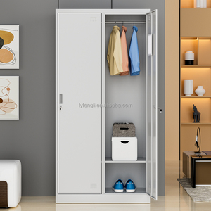 Casier en acier à 2 portes avec serrure à clé, miroir et penderie pour école, gymnase, bureau – Armoire métallique de rangement - Product Image 2