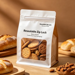 Custom Logo 8 Side <b>Seal</b> Bottom <b>Bags</b> With Clear Window Resealable Zip Lock Moisture Proof Bakery Bread Cookie Food Packaging <b>Bag</b> - Product Image 3