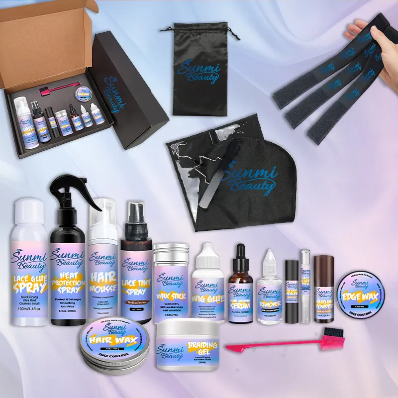 Sunmibeauty Custom Private Label Set Hair Mousse Gel Edge Control,Glue Hair Wax Stick,Wig Install Kit