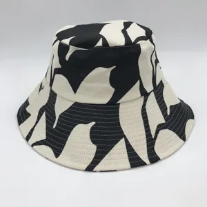 Wholesales Custom Full Printed Design Canvas Fabric Wide Brim Bucket Hat High Quality Sun Hat With Custom Label