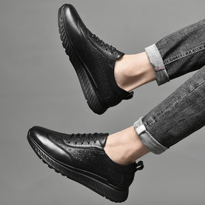 男性用ランニング最小限の靴ウォークジョガージョギングスニーカー牛本革中空エアホールアスレチックロートップレースアップスポーツ - Product Image 5