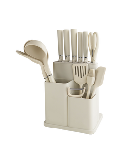 Gran oferta, 14 piezas, juego <span class=keywords><strong>de</strong></span> <span class=keywords><strong>cuchillos</strong></span> <span class=keywords><strong>de</strong></span> utensilios <span class=keywords><strong>de</strong></span> silicona, cuchillo <span class=keywords><strong>de</strong></span> <span class=keywords><strong>Chef</strong></span>, cuchillo rebanador, soporte <span class=keywords><strong>de</strong></span> plástico - Product Image 1