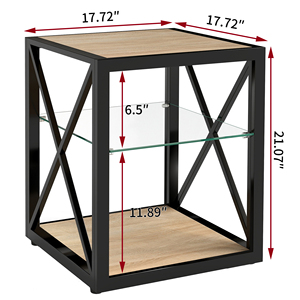 Modern End <b>Table</b> Nightstand Tempered Glass Wood Top <b>Industrial</b> Style <b>Side</b> <b>Table</b> for Bedroom Living Room - Product Image 6