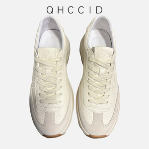QHCCID Men's Breathable <b>Leather</b> <b>Sneakers</b> Low Heel Rubber Outsole Casual Walking Shoes - Product Image 1