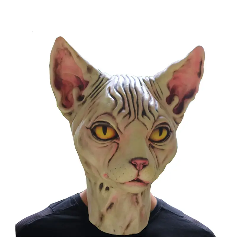 Máscara de cabeça de gato, fantasia de látex para adultos, assustadora, horror, festa, animal, máscara de halloween