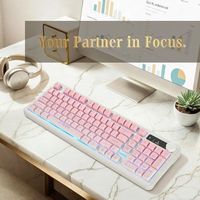 Clavier sans fil OEM ODM G820 rose et blanc dégradé pour femmes, 98 touches, clavier silencieux avec pavé numérique, Bluetooth 2.4G USB, mode triple, bouton de commande