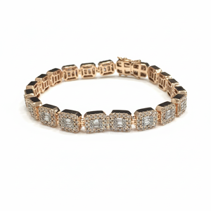 Exclusive Elegant Real Natural Diamond <b>Studded</b> Round and Baguette Tennis Bracelet in 10kt Rose Gold - Product Image 2