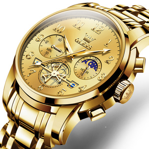 Luxe Heren Gouden Chronograaf Horloge Waterbestendig Lichtgevende Dubbellaags Wijzerplaten Quartz Horloge - Product Image 2