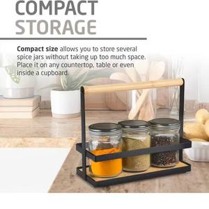 Wooden Spice <b>Bottle</b> <b>Storage</b> <b>Rack</b> Iron Wood Combination 18x9.5x21.5 Cm Portable Kitchen Countertop Organizer - Product Image 3