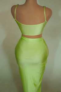 MF ชุดครอปและกระโปรง2ชิ้นสำหรับผู้หญิงชุดปาร์ตี้ชุดทรัมเป็ตผ้าซาตินประดับพลอยเทียมชุดเดรสหรูหรา - Product Image 5